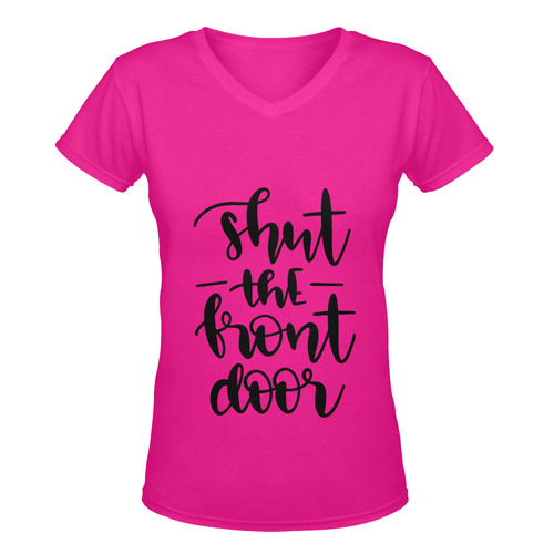 shut_the_front_door Women's Deep V-neck T-shirt (Model T19)