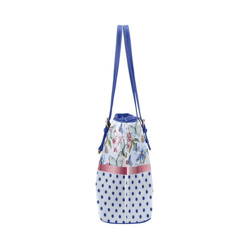 Watercolor Flowers Butterflies Polka Dots Ribbon B Leather Tote Bag/Small (Model 1651)