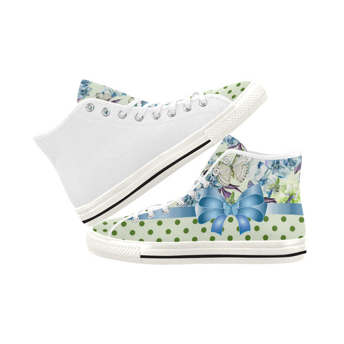 Watercolor Flowers Butterflies Polka Dots Ribbon B Vancouver H Women's Canvas Shoes (1013-1)