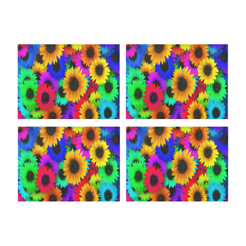 Neon Rainbow Pop Sunflowers Placemat 14’’ x 19’’ (Four Pieces)