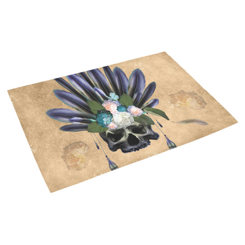 Cool skull with feathers and flowers Azalea Doormat 30" x 18" (Sponge Material)