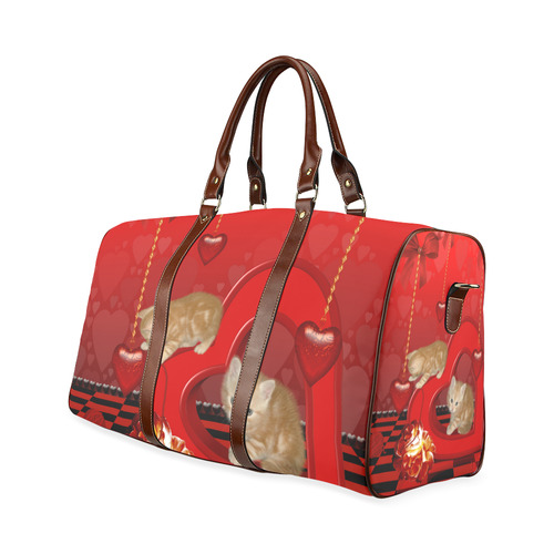 Cute kitten with hearts Waterproof Travel Bag/Large (Model 1639)