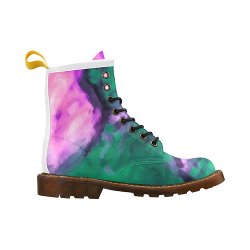 psychedelic splash painting texture abstract background in green and pink High Grade PU Leather Martin Boots For Men Model 402H