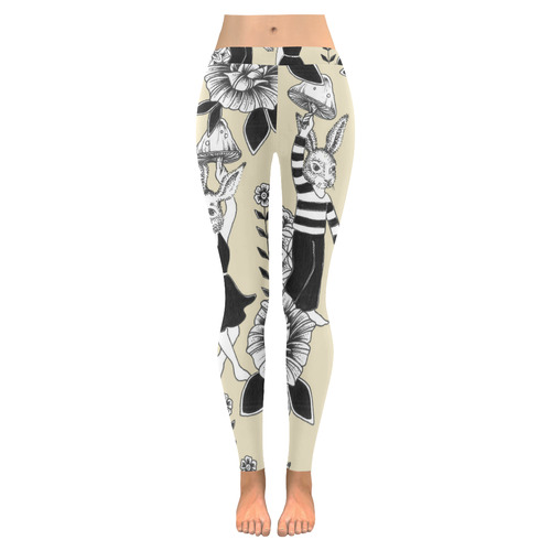 woodlands - bunny trip - pattern Women's Low Rise Leggings (Invisible Stitch) (Model L05)