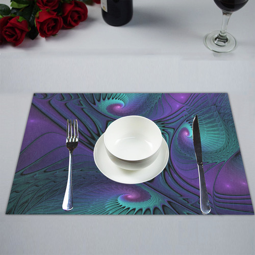 Purple meets Turquoise modern abstract Fractal Art Placemat 14’’ x 19’’ (Set of 2)