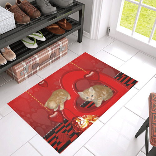 Cute kitten with hearts Azalea Doormat 30" x 18" (Sponge Material)