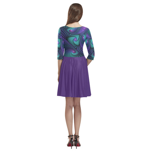 Purple meets Turquoise modern abstract Fractal Art Tethys Half-Sleeve Skater Dress(Model D20)