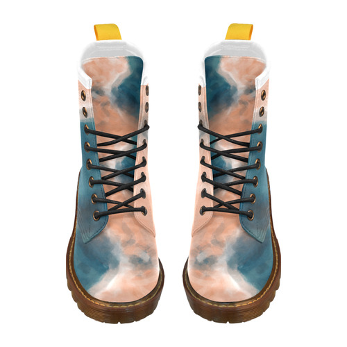 psychedelic splash painting texture abstract background in brown and blue High Grade PU Leather Martin Boots For Men Model 402H