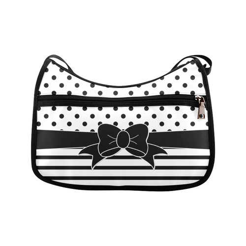 Polka Dots Stripes black white Comic Ribbon black Crossbody Bags (Model 1616)