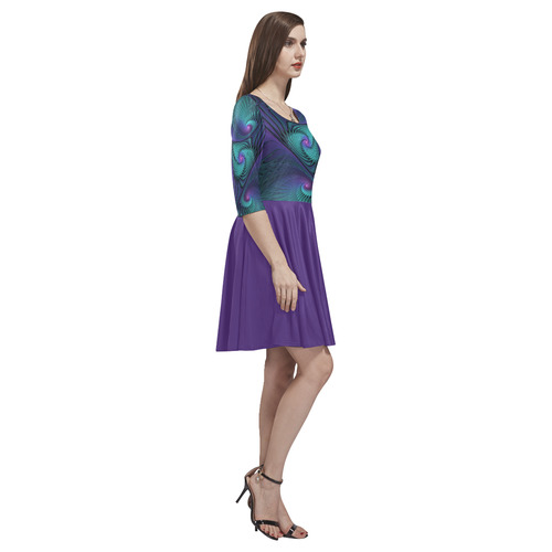 Purple meets Turquoise modern abstract Fractal Art Tethys Half-Sleeve Skater Dress(Model D20)