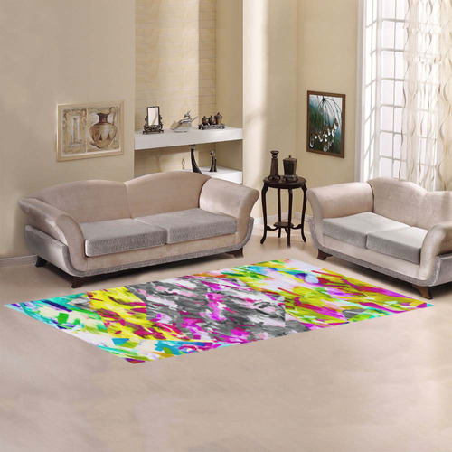 camouflage psychedelic splash painting abstract in pink blue yellow green purple Area Rug 9'6''x3'3''