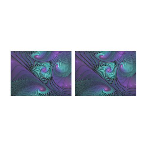 Purple meets Turquoise modern abstract Fractal Art Placemat 14’’ x 19’’ (Set of 2)