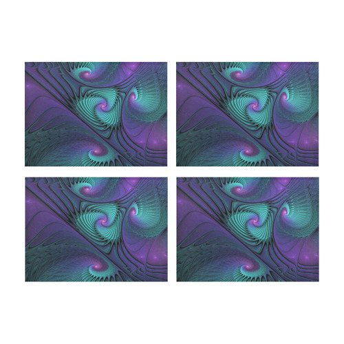 Purple meets Turquoise modern abstract Fractal Art Placemat 14’’ x 19’’ (Set of 4)