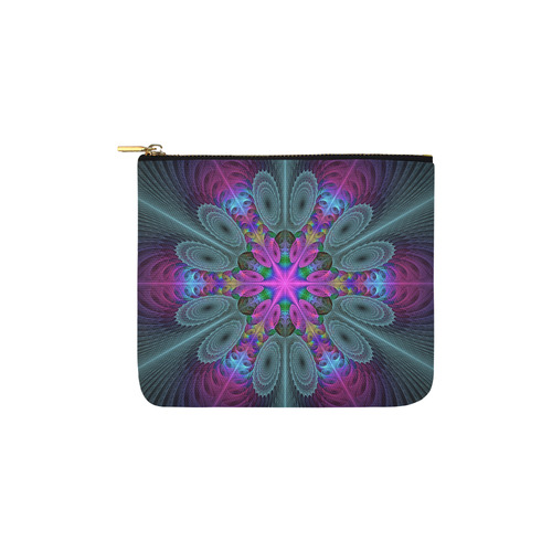 Mandala From Center Colorful Fractal Art With Pink Carry-All Pouch 6''x5''