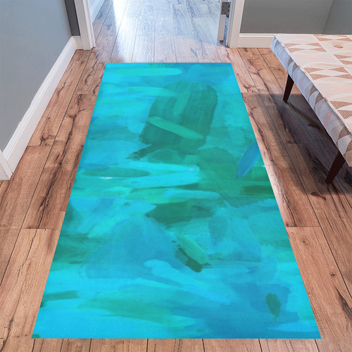 splash painting abstract texture in blue and green Area Rug 9'6''x3'3''