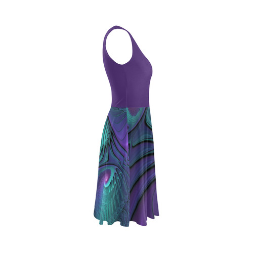 Purple meets Turquoise modern abstract Fractal Art Sleeveless Ice Skater Dress (D19)