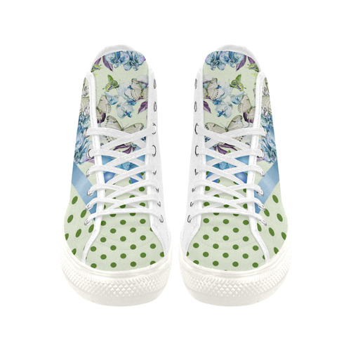 Watercolor Flowers Butterflies Polka Dots Ribbon B Vancouver H Women's Canvas Shoes (1013-1)