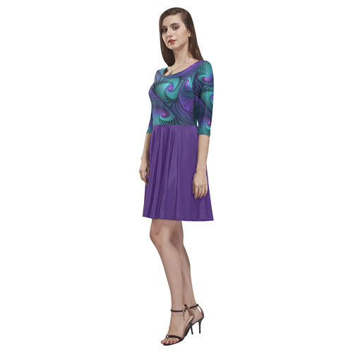 Purple meets Turquoise modern abstract Fractal Art Tethys Half-Sleeve Skater Dress(Model D20)