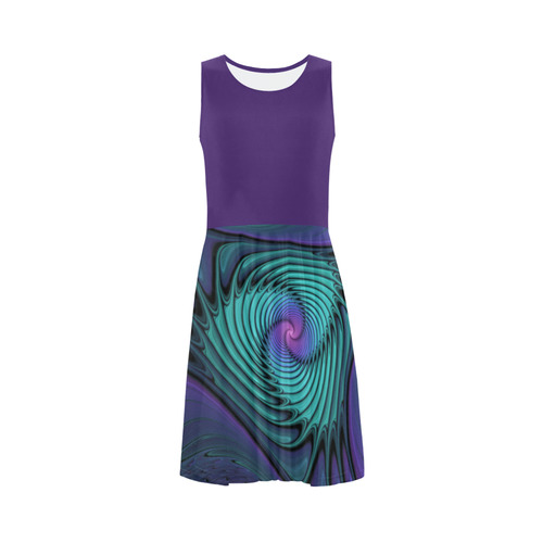 Purple meets Turquoise modern abstract Fractal Art Sleeveless Ice Skater Dress (D19)