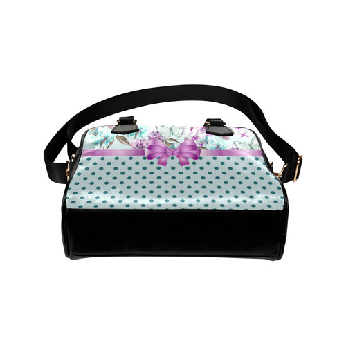 Watercolor Flowers Butterflies Polka Dots Ribbon T Shoulder Handbag (Model 1634)