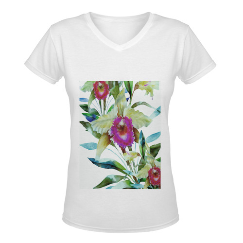 Orchid 5 Women's Deep V-neck T-shirt (Model T19)