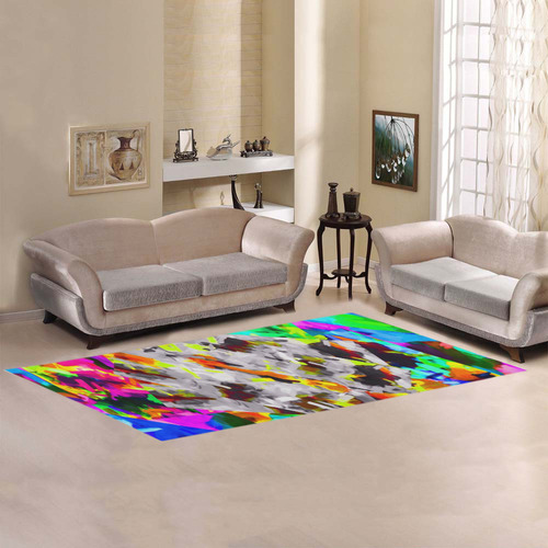 camouflage psychedelic splash painting abstract in blue green orange pink brown Area Rug 9'6''x3'3''