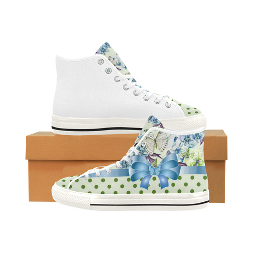 Watercolor Flowers Butterflies Polka Dots Ribbon B Vancouver H Women's Canvas Shoes (1013-1)