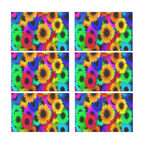 Neon Rainbow Pop Sunflowers Placemat 12’’ x 18’’ (Set of 6)