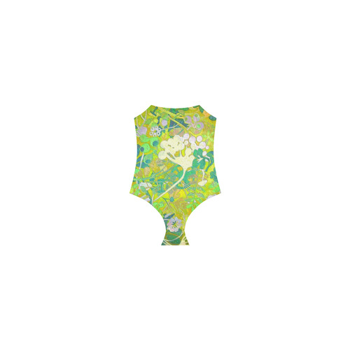 floral 1 in green and blue Strap Swimsuit ( Model S05)