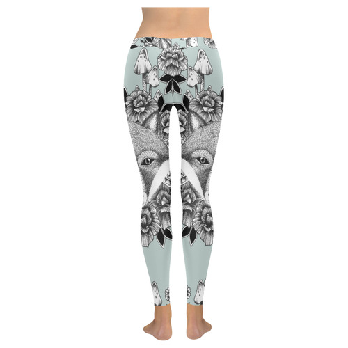 woodlands - fox and flowers pattern Women's Low Rise Leggings (Invisible Stitch) (Model L05)