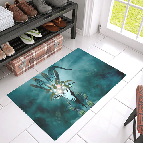 The billy goat with feathers and flowers Azalea Doormat 30" x 18" (Sponge Material)