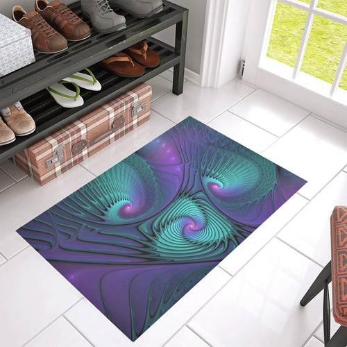 Purple meets Turquoise modern abstract Fractal Art Azalea Doormat 30" x 18" (Sponge Material)
