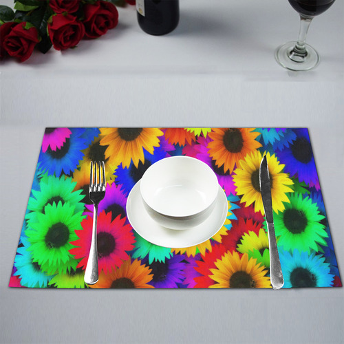 Neon Rainbow Pop Sunflowers Placemat 12''x18''