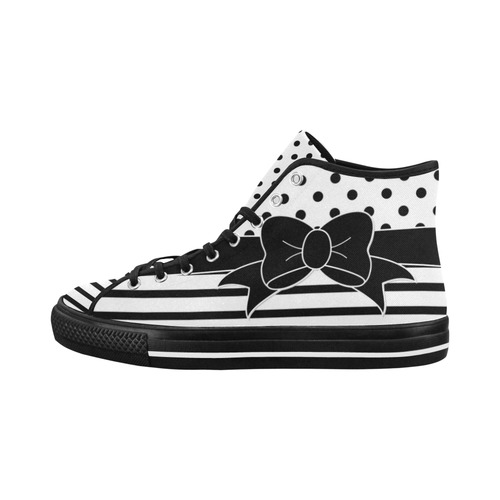 Polka Dots Stripes black white Comic Ribbon black Vancouver H Women's Canvas Shoes (1013-1)