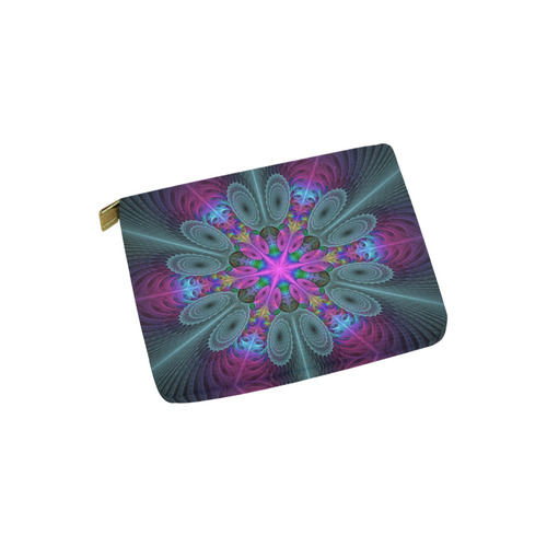 Mandala From Center Colorful Fractal Art With Pink Carry-All Pouch 6''x5''