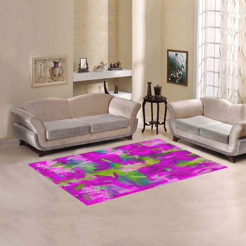 splash painting abstract texture in purple pink green Area Rug 5'x3'3''