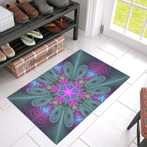 Mandala From Center Colorful Fractal Art With Pink Azalea Doormat 30" x 18" (Sponge Material)