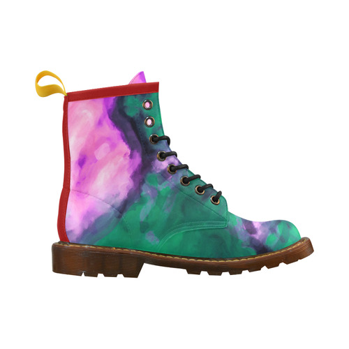 psychedelic splash painting texture abstract background in green and pink High Grade PU Leather Martin Boots For Men Model 402H