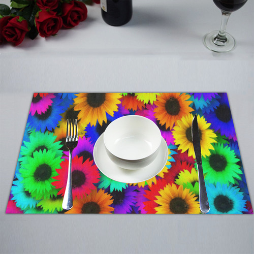 Neon Rainbow Pop Sunflowers Placemat 14’’ x 19’’ (Set of 2)