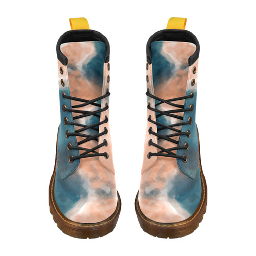 psychedelic splash painting texture abstract background in brown and blue High Grade PU Leather Martin Boots For Men Model 402H