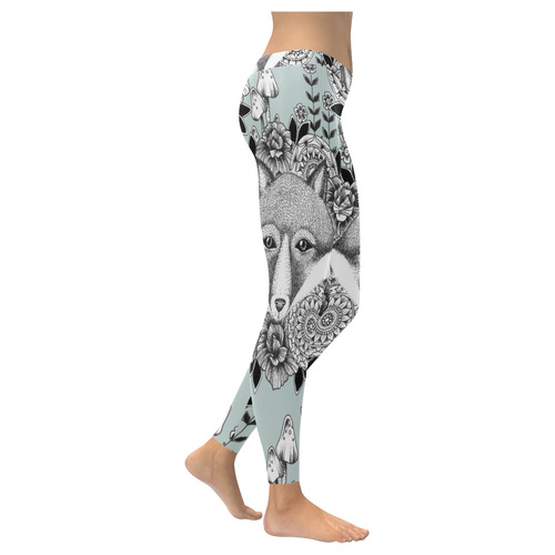 woodlands - fox and flowers pattern Women's Low Rise Leggings (Invisible Stitch) (Model L05)