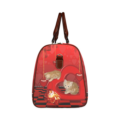 Cute kitten with hearts Waterproof Travel Bag/Small (Model 1639)