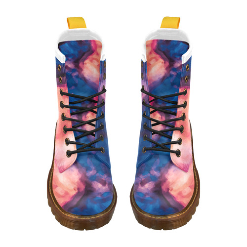 psychedelic milky way splash painting texture abstract background in red purple blue High Grade PU Leather Martin Boots For Men Model 402H