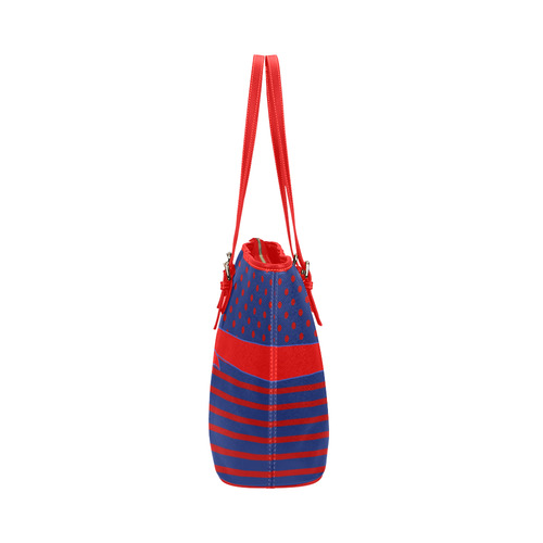 Polka Dots Stripes Comic Ribbon blue red Leather Tote Bag/Small (Model 1651)