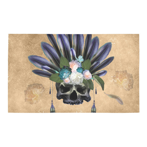 Cool skull with feathers and flowers Azalea Doormat 30" x 18" (Sponge Material)