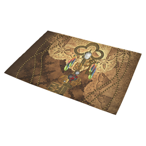 Steampunk, key with clocks, gears and feathers Azalea Doormat 30" x 18" (Sponge Material)