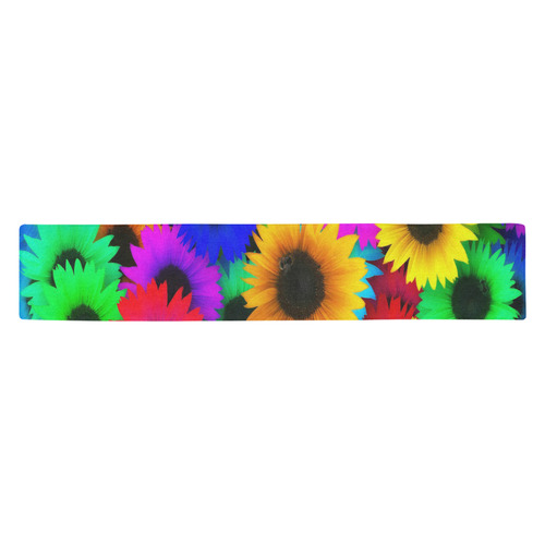 Neon Rainbow Pop Sunflowers Table Runner 14x72 inch