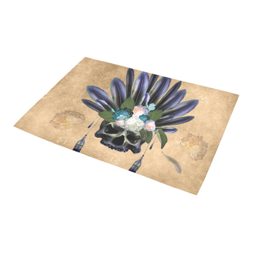 Cool skull with feathers and flowers Azalea Doormat 24" x 16" (Sponge Material)