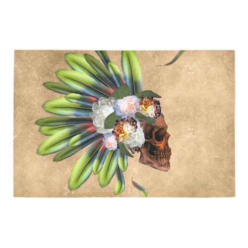 Amazing skull with feathers and flowers Azalea Doormat 24" x 16" (Sponge Material)