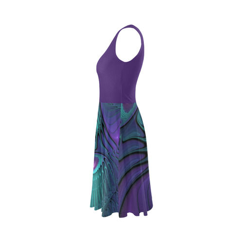 Purple meets Turquoise modern abstract Fractal Art Sleeveless Ice Skater Dress (D19)